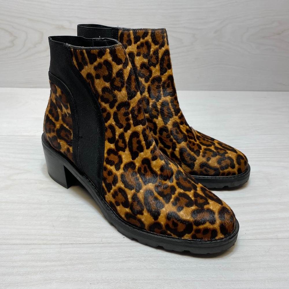Crown Vintage Maiy Booties‎ Womens Size 7M Cow Hair Textile Upper Cheetah Print